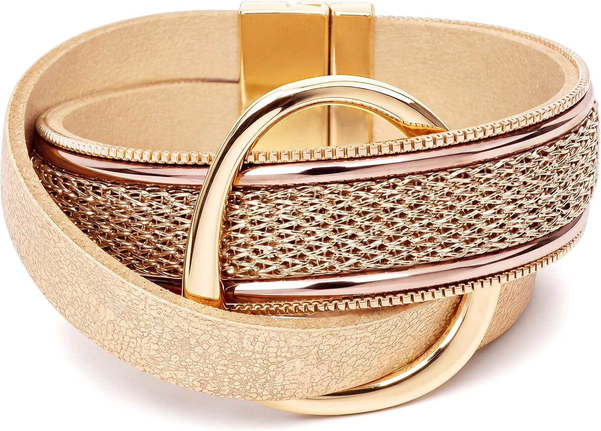 Edoneery Leather Wrap Bracelets for Women, Boho Layered Cuff Bangle