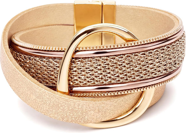 Edoneery Leather Wrap Bracelets for Women, Boho Layered Cuff Bangle