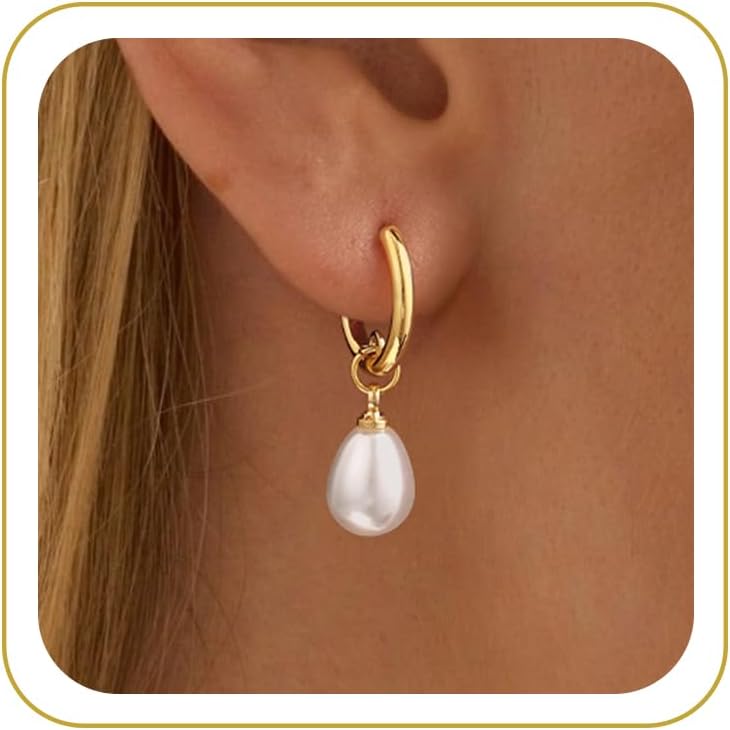 Robaice Pearl Earrings for Women, 14K Gold Plated Dangle Drop Earrings