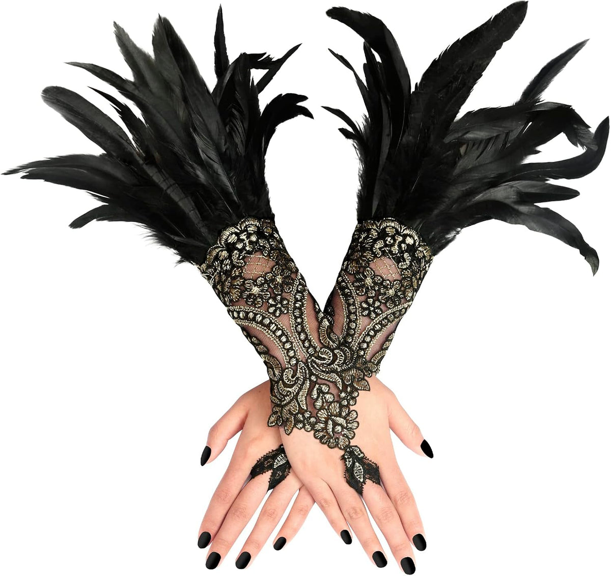 Feather Gloves Women Costume Wrist Cuffs