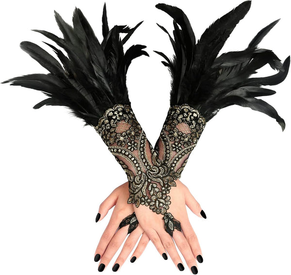 Feather Gloves Women Costume Wrist Cuffs