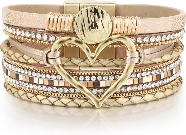 Edoneery Leather Wrap Bracelets for Women, Boho Layered Cuff Bangle