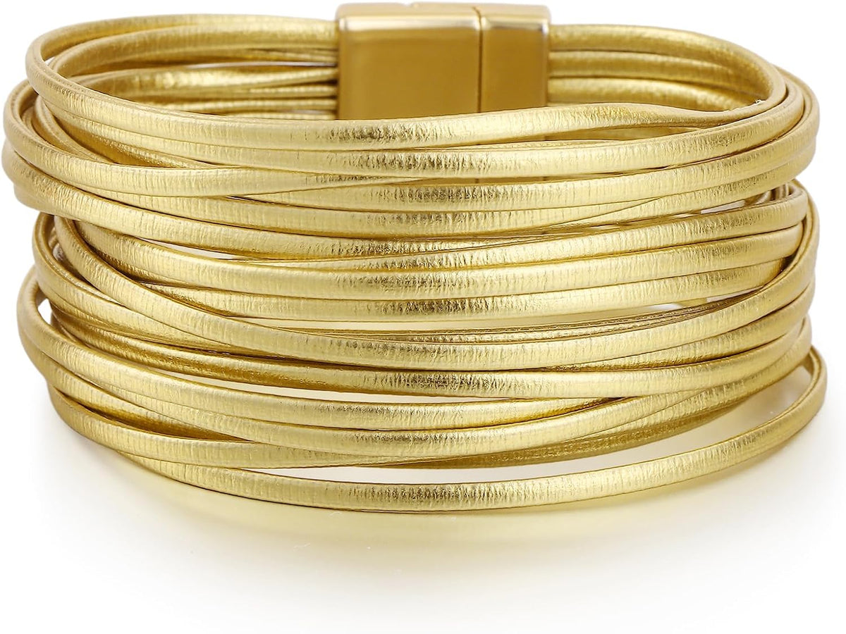 Edoneery Leather Wrap Bracelets for Women, Boho Layered Cuff Bangle