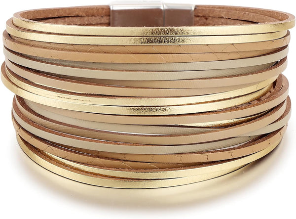 Edoneery Leather Wrap Bracelets for Women, Boho Layered Cuff Bangle