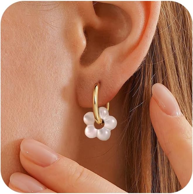Robaice Pearl Earrings for Women, 14K Gold Plated Dangle Drop Earrings