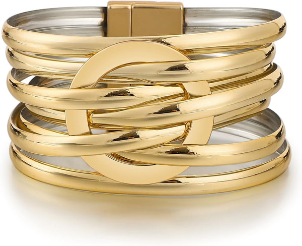 Edoneery Leather Wrap Bracelets for Women, Boho Layered Cuff Bangle