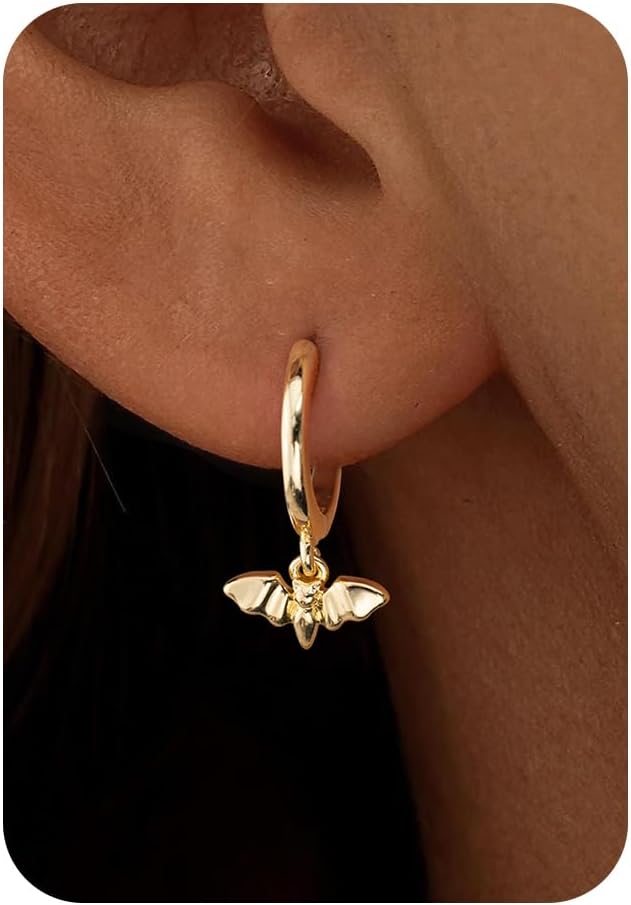 Huggie Earrings for Women-14K Gold/Silver/Black Plated Heart Safety Pin Starfish Butterfly Snake Pearl Bee Earrings for Women Gold Hoop Earrings