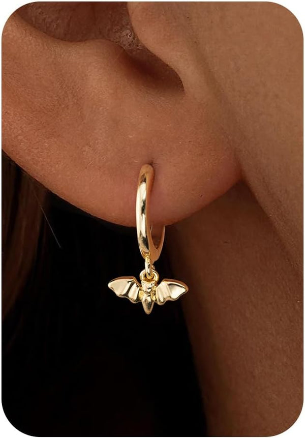 Huggie Earrings for Women-14K Gold/Silver/Black Plated Heart Safety Pin Starfish Butterfly Snake Pearl Bee Earrings for Women Gold Hoop Earrings