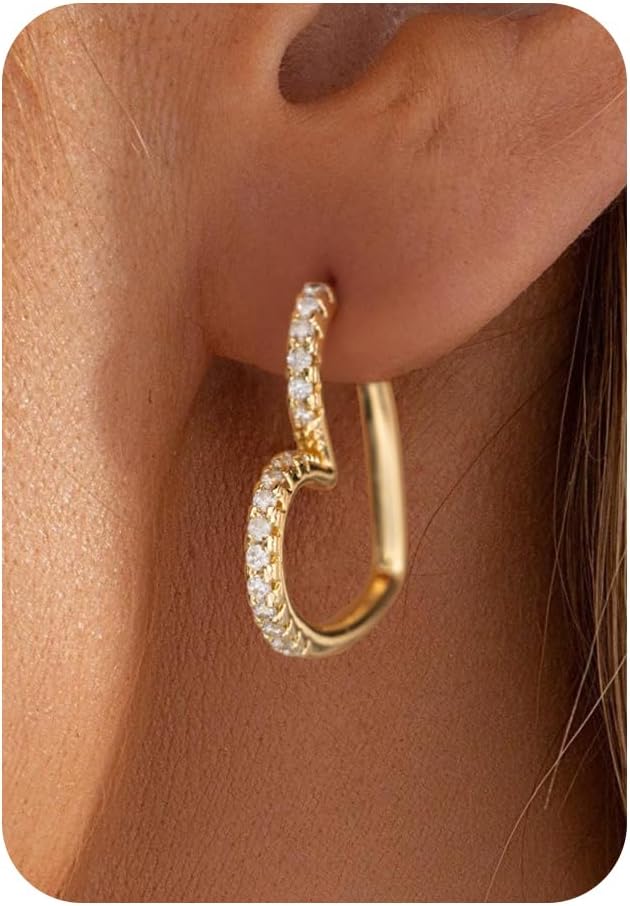 Huggie Earrings for Women-14K Gold/Silver/Black Plated Heart Safety Pin Starfish Butterfly Snake Pearl Bee Earrings for Women Gold Hoop Earrings