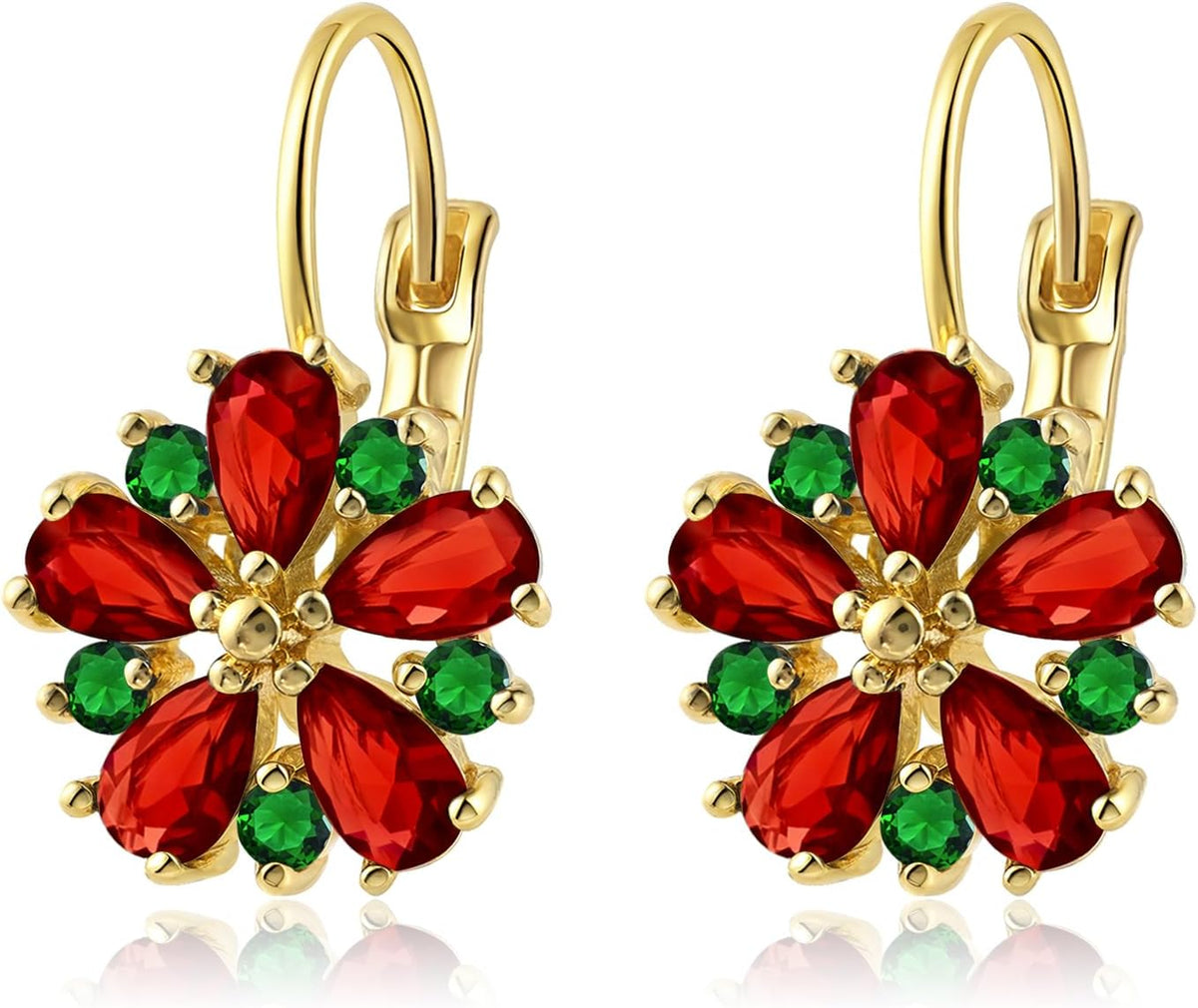 Vintage 14K Gold Plated Flower Birthstone Earrings