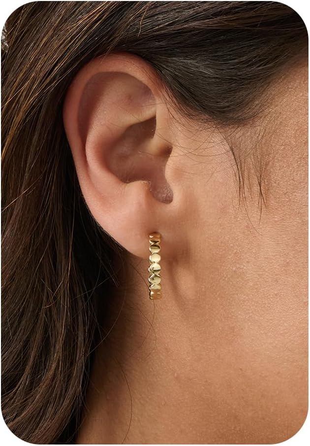 Huggie Earrings for Women-14K Gold/Silver/Black Plated Heart Safety Pin Starfish Butterfly Snake Pearl Bee Earrings for Women Gold Hoop Earrings