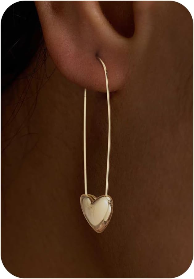 Huggie Earrings for Women-14K Gold/Silver/Black Plated Heart Safety Pin Starfish Butterfly Snake Pearl Bee Earrings for Women Gold Hoop Earrings Secondary image