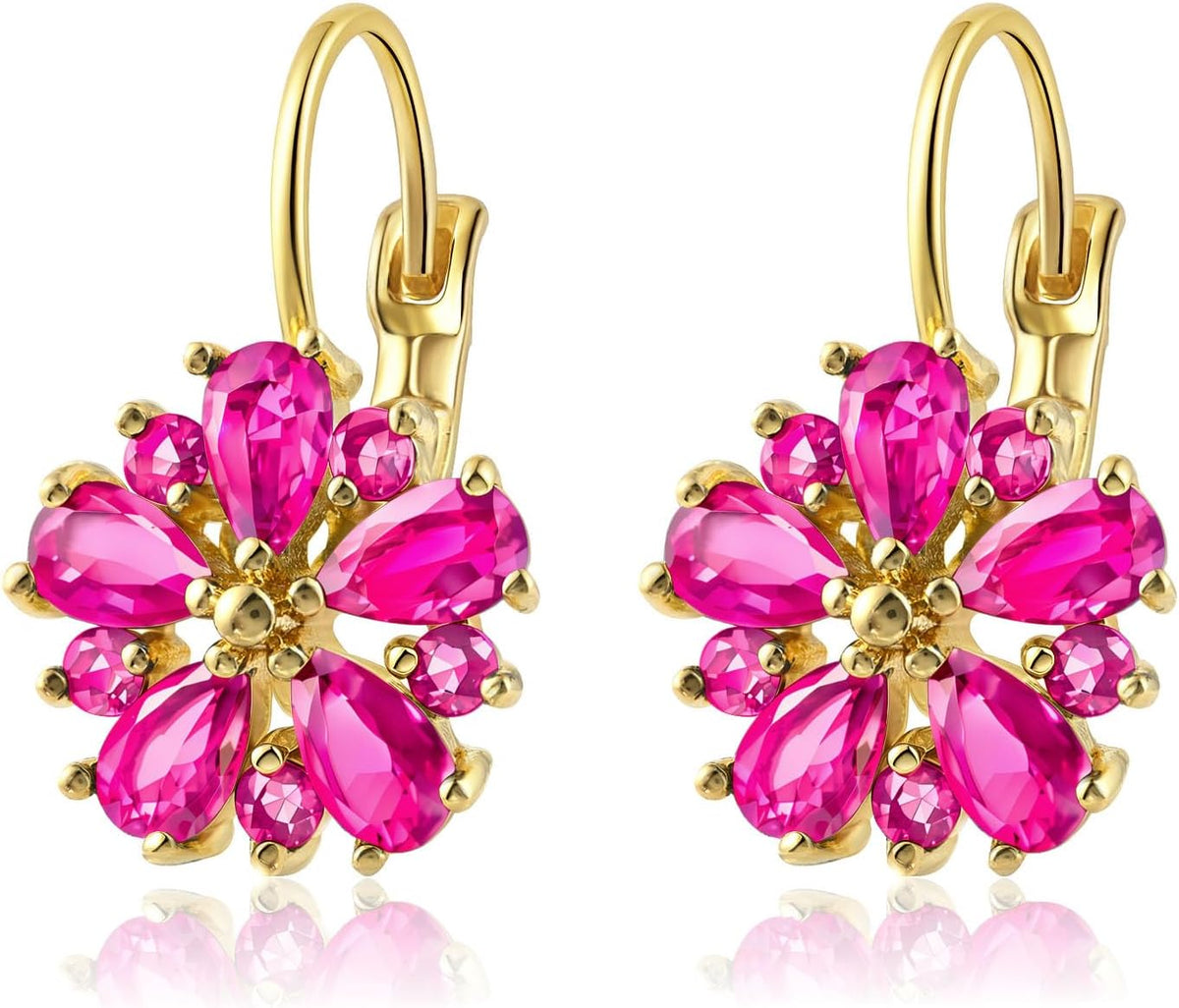 Vintage 14K Gold Plated Flower Birthstone Earrings