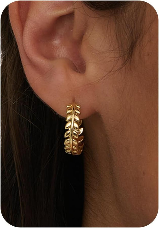 Huggie Earrings for Women-14K Gold/Silver/Black Plated Heart Safety Pin Starfish Butterfly Snake Pearl Bee Earrings for Women Gold Hoop Earrings
