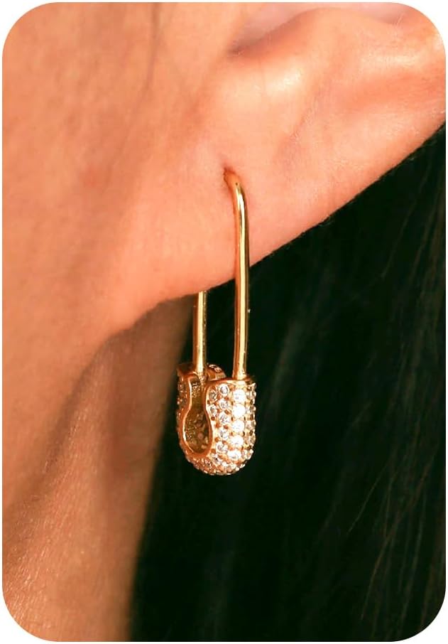 Huggie Earrings for Women-14K Gold/Silver/Black Plated Heart Safety Pin Starfish Butterfly Snake Pearl Bee Earrings for Women Gold Hoop Earrings