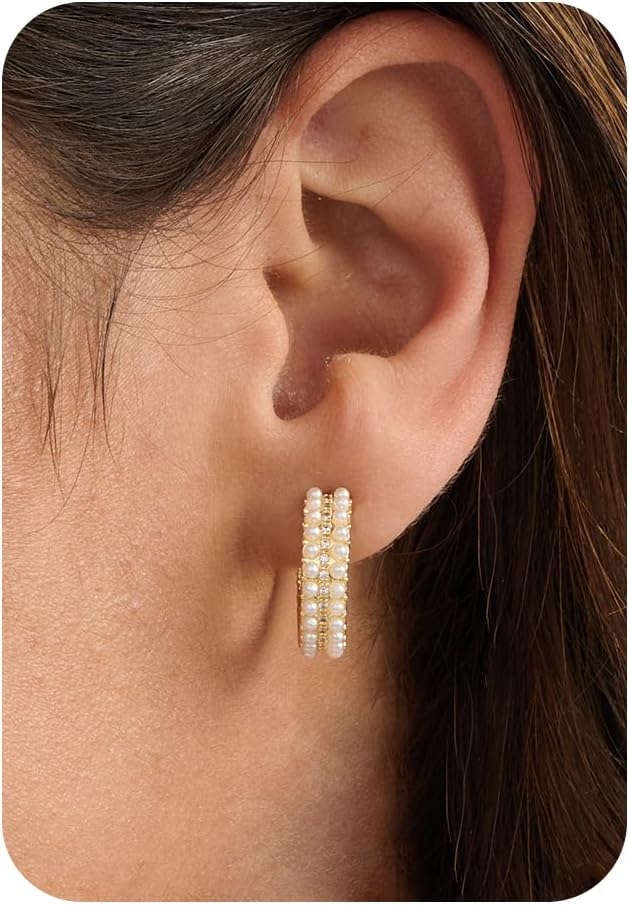 Huggie Earrings for Women-14K Gold/Silver/Black Plated Heart Safety Pin Starfish Butterfly Snake Pearl Bee Earrings for Women Gold Hoop Earrings