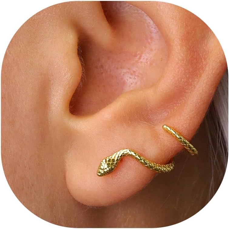 Huggie Earrings for Women-14K Gold/Silver/Black Plated Heart Safety Pin Starfish Butterfly Snake Pearl Bee Earrings for Women Gold Hoop Earrings