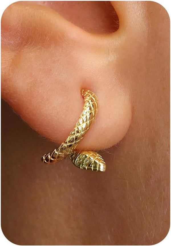 Huggie Earrings for Women-14K Gold/Silver/Black Plated Heart Safety Pin Starfish Butterfly Snake Pearl Bee Earrings for Women Gold Hoop Earrings