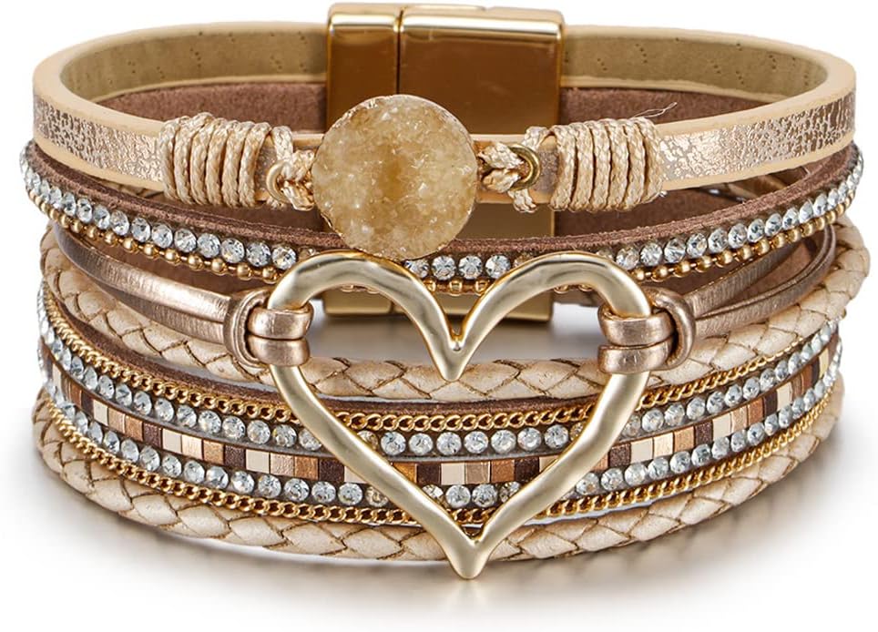 Fesciory Leather Wrap Bracelet for Women, Boho Western Layered Cuff Jewelry