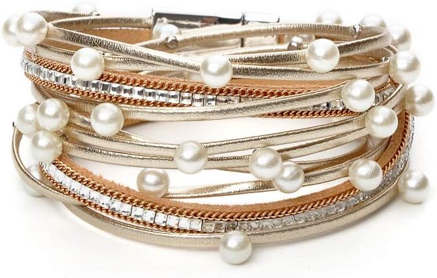 Fesciory Leather Wrap Bracelet for Women, Boho Western Layered Cuff Jewelry