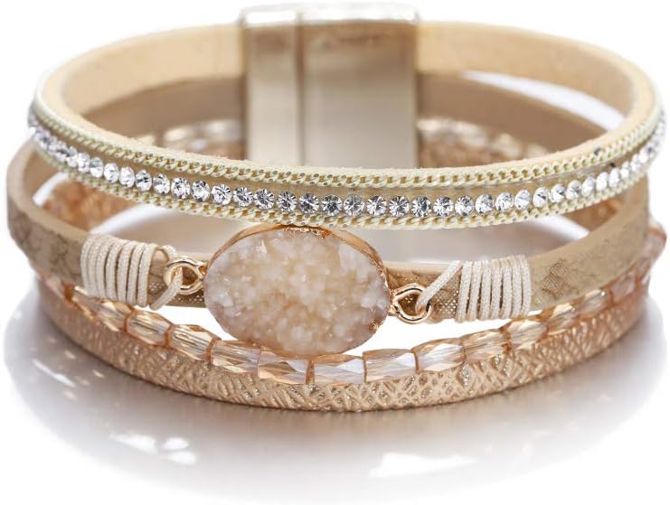Fesciory Leather Wrap Bracelet for Women, Boho Western Layered Cuff Jewelry
