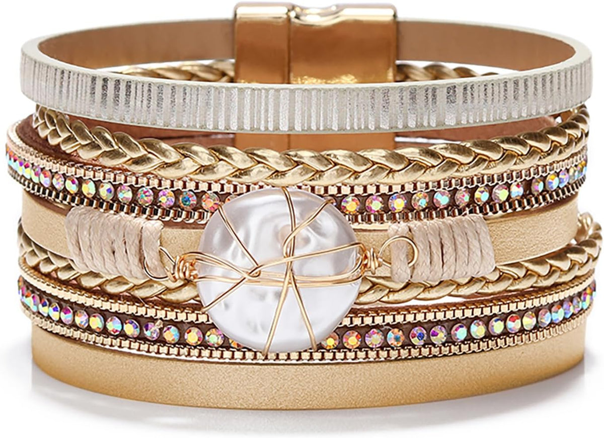 Fesciory Leather Wrap Bracelet for Women, Boho Western Layered Cuff Jewelry