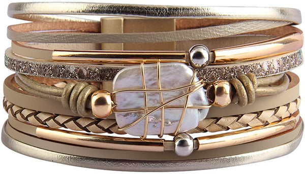 Fesciory Leather Wrap Bracelet for Women, Boho Western Layered Cuff Jewelry