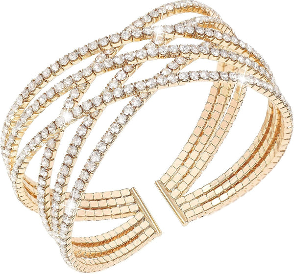 Suyi Rhinestone Bracelet Multilayer Gold Cuff Bracelet for Women Crystal Braidal Bracelets
