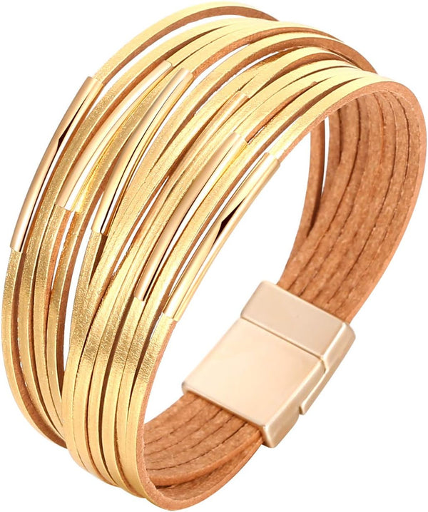 Fesciory Leather Wrap Bracelets for Women, Boho Western Layered Jewelry