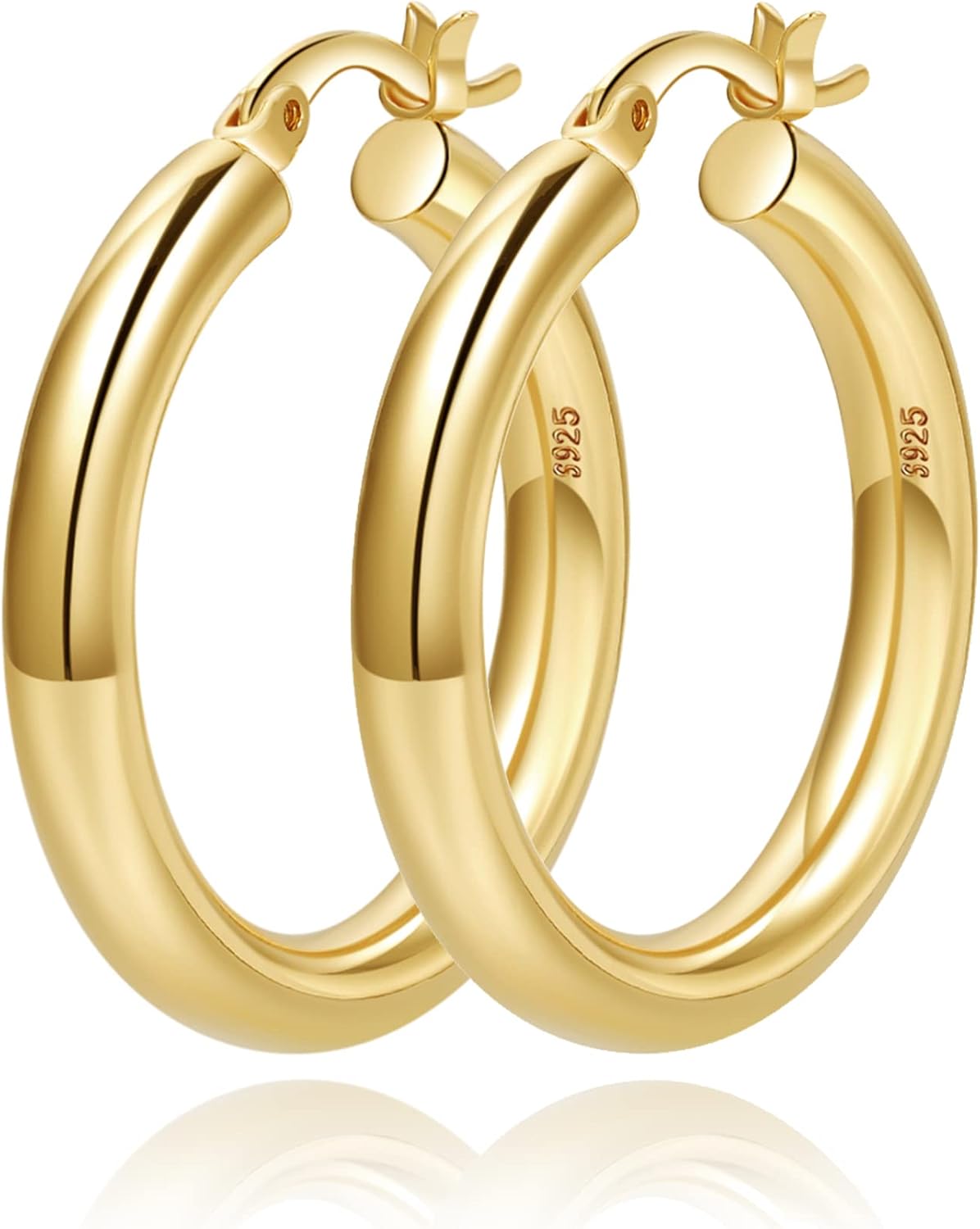4mm Thick Gold Chunky Earrings Steling Silver Post Hoops Earrings For Women Hollow Tube Hoops Earrings Thick Gold Hoop Earrings Hypoallergenic