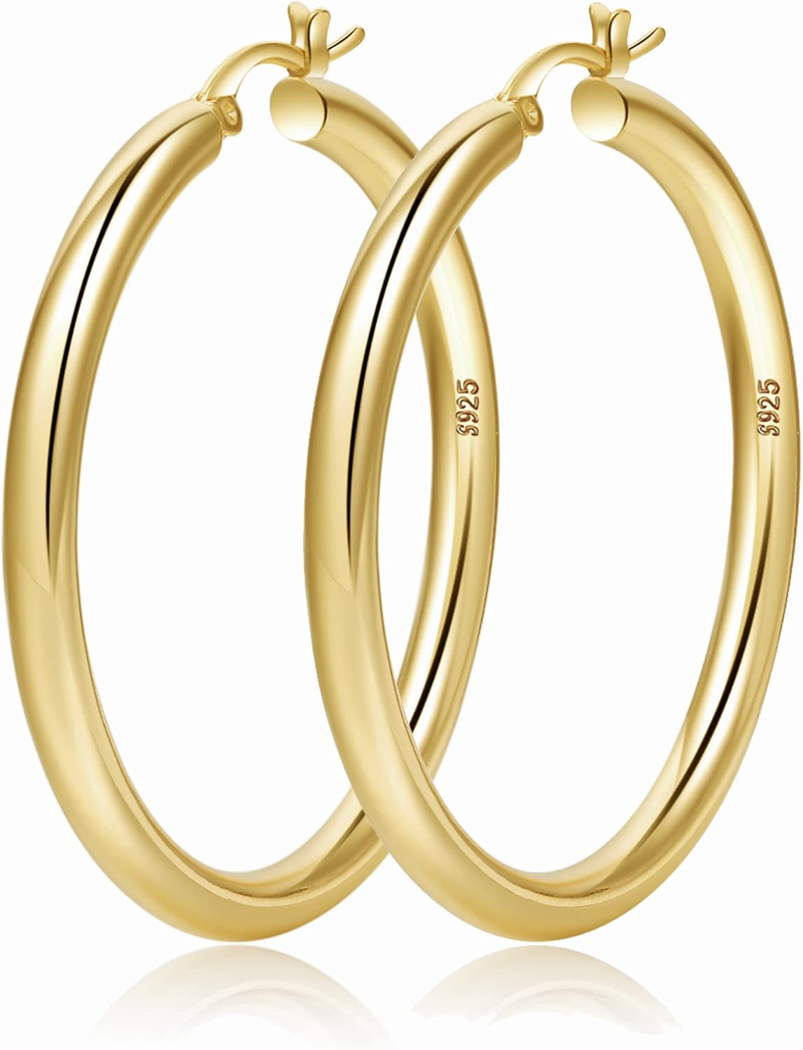 4mm Thick Gold Chunky Earrings Steling Silver Post Hoops Earrings For Women Hollow Tube Hoops Earrings Thick Gold Hoop Earrings Hypoallergenic