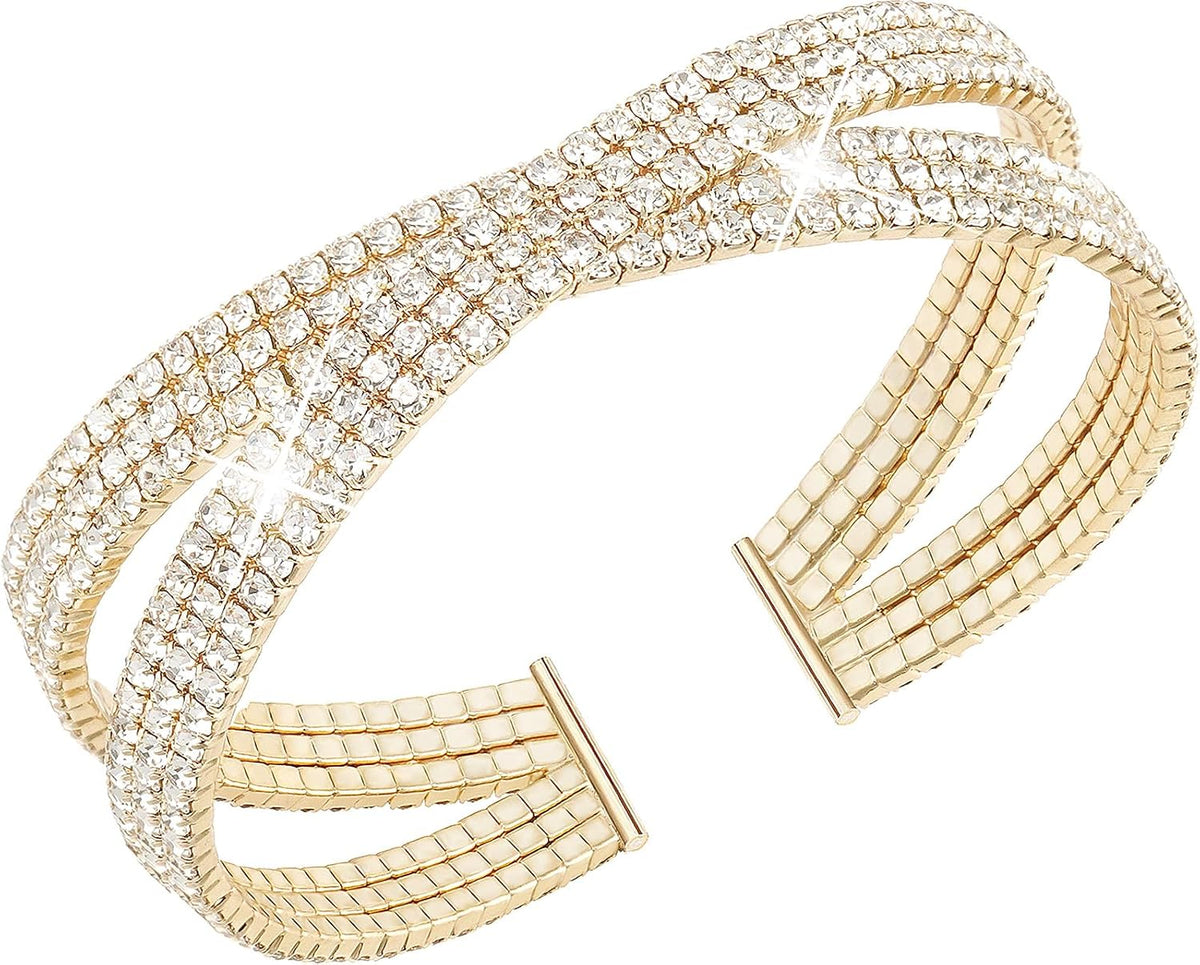 Suyi Rhinestone Bracelet Multilayer Gold Cuff Bracelet for Women Crystal Braidal Bracelets