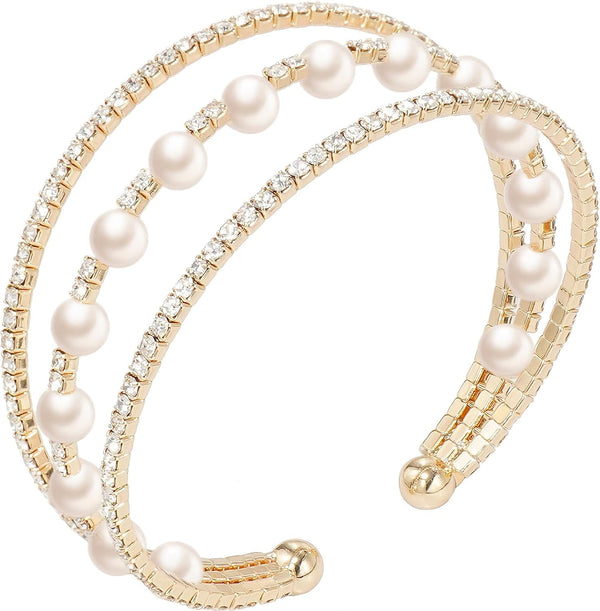 Suyi Rhinestone Bracelet Multilayer Gold Cuff Bracelet for Women Crystal Braidal Bracelets