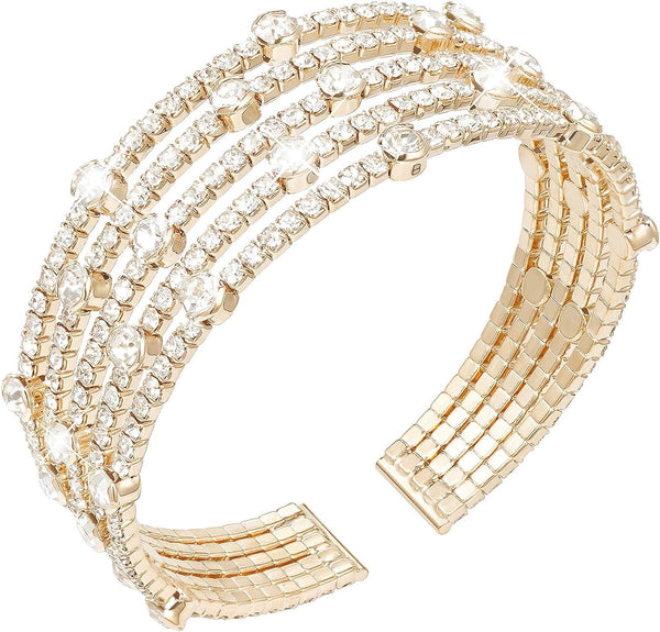 Suyi Rhinestone Bracelet Multilayer Gold Cuff Bracelet for Women Crystal Braidal Bracelets