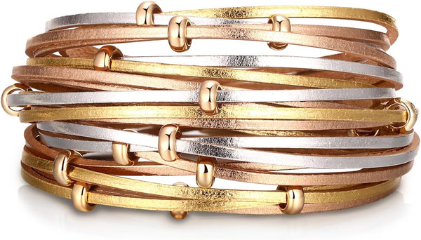 Fesciory Leather Wrap Bracelets for Women, Boho Western Layered Jewelry