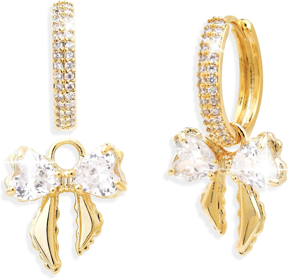 Gold Silver Small Hoop Dangle Earrings for Women, Trendy Dainty Rhinestone CZ Dangling Prom Wedding Leaf Flower Snowflake Butterfly Starfish Fashion Jewelry Gift