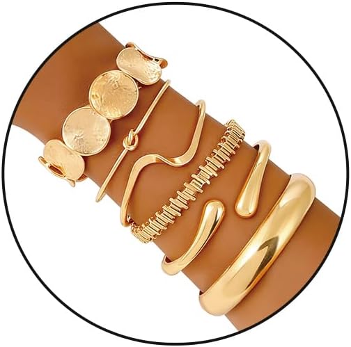 ILGANT Gold Bangle Bracelets for Women Gold Plated Chunky Cuff Bangle Bracelet Stackable Multi Layer Bangles Fashion Jewelry Set Main image