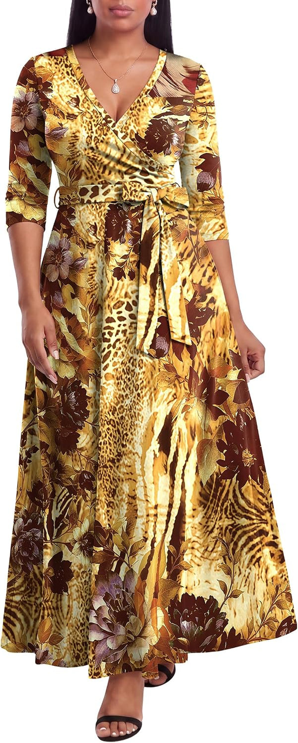 FANDEE Plus Size Maxi Dress for Women Casual Summer Sundress V-Neck 3/4 Sleeve