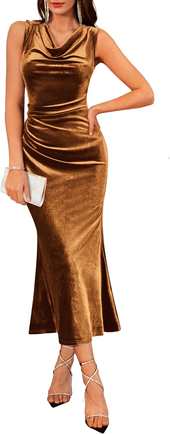 GRACE KARIN Womens Velvet Cowl Neck Wedding Guest Cocktail Dresses