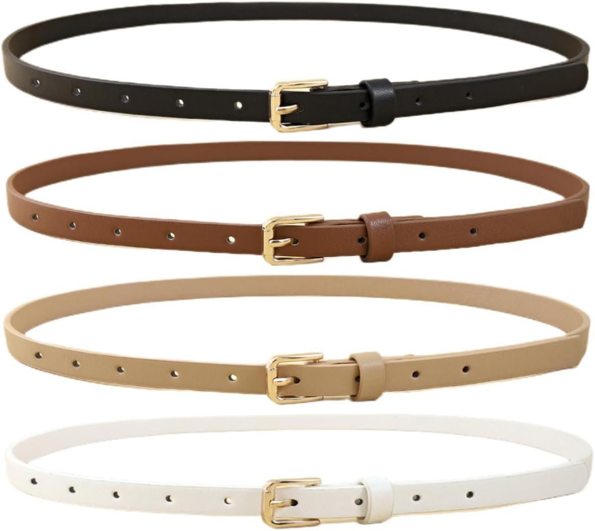 4 Pack Women Skinny Belts For Jeans Dress Thin Waist Belt For Ladies
