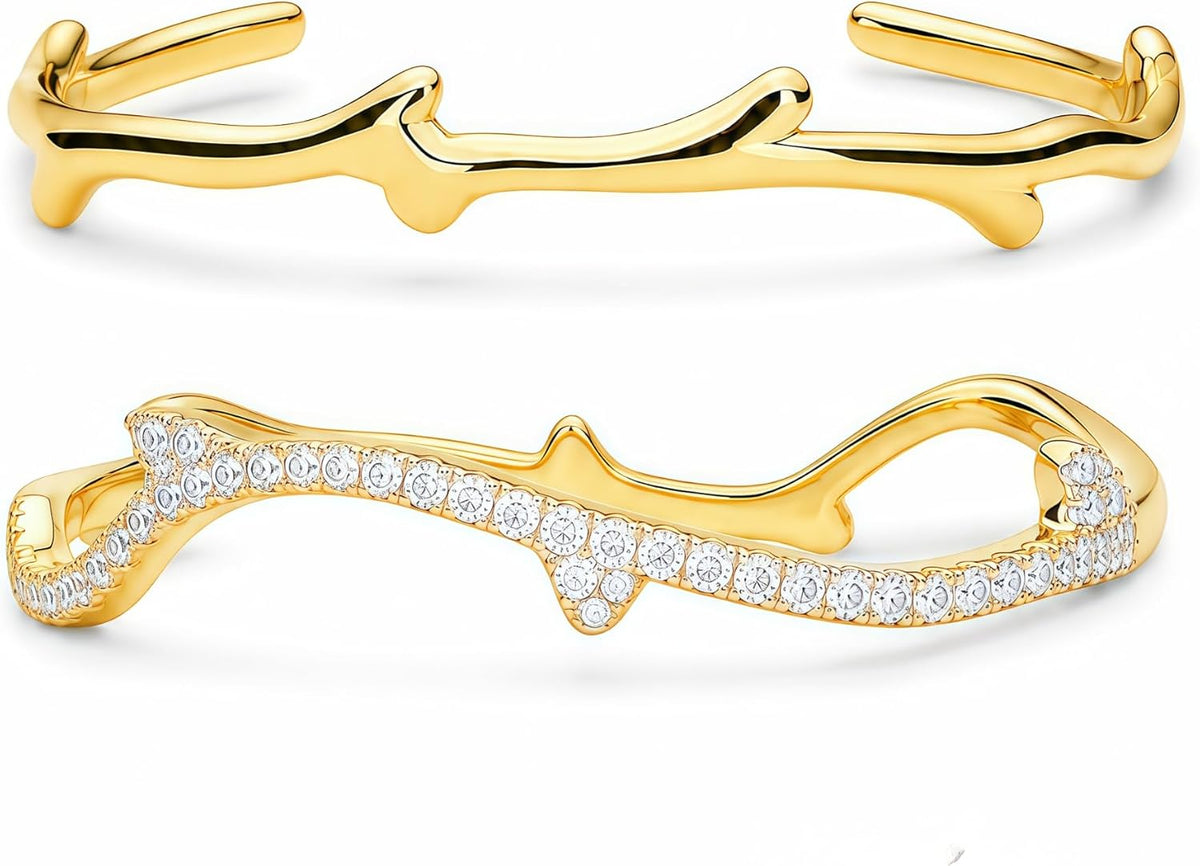 Gold Cuff Bracelets for Women, 14K Plated Open Bangle, Stackable Statement Jewelry for Everyday, Work, Date Night