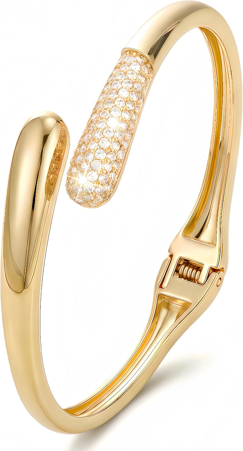 Gold Cuff Bracelets for Women, 14K Plated Open Bangle, Stackable Statement Jewelry for Everyday, Work, Date Night