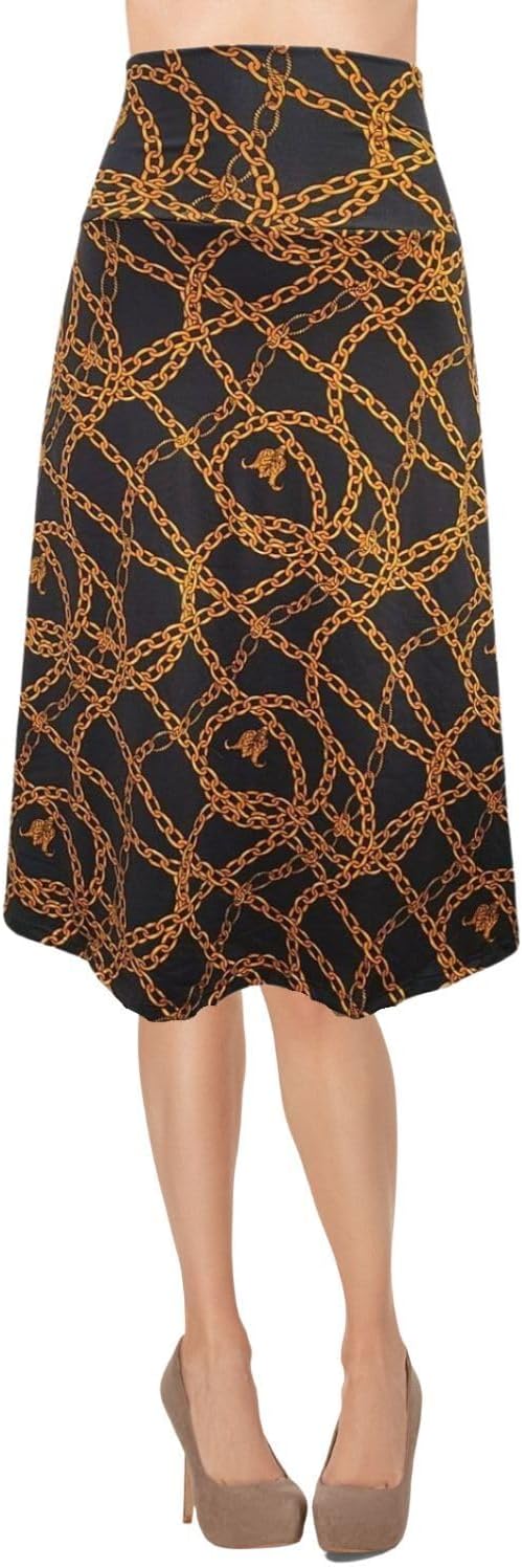 Women's A-Line Foldover Lightweight Flare Midi Pull On Closure Skirt