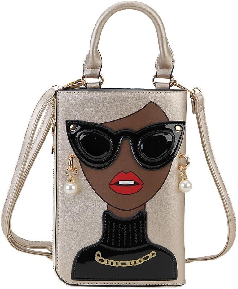 Women Novelty Lady Face Shoulder Bags Funky PU Leather Top Handle Satchel Handbags Clutch Purse for Women