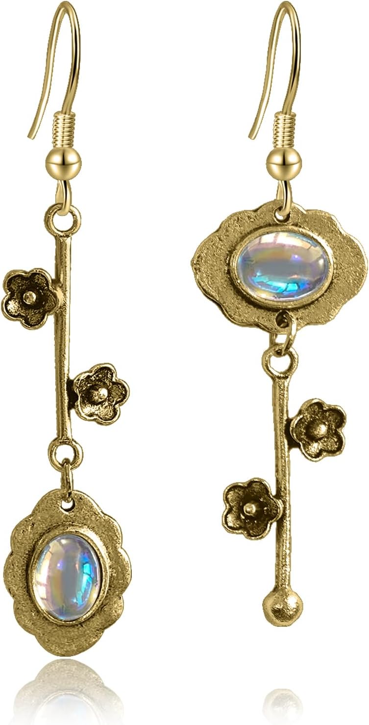 Vintage Plum Blossom Asymmetric Dangle Earrings