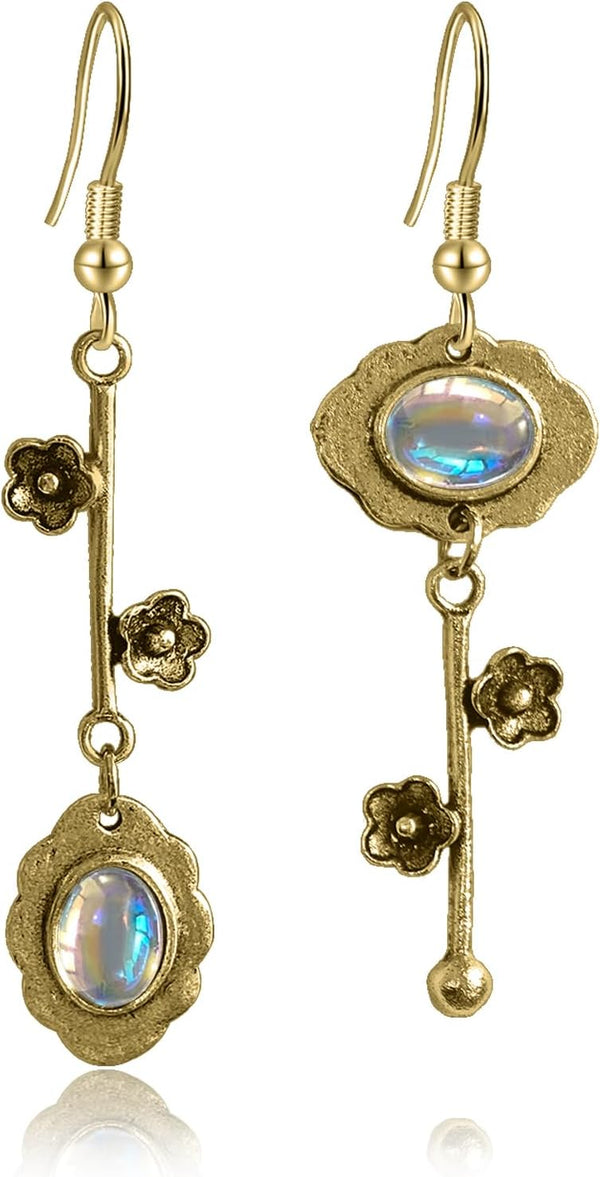 Vintage Plum Blossom Asymmetric Dangle Earrings