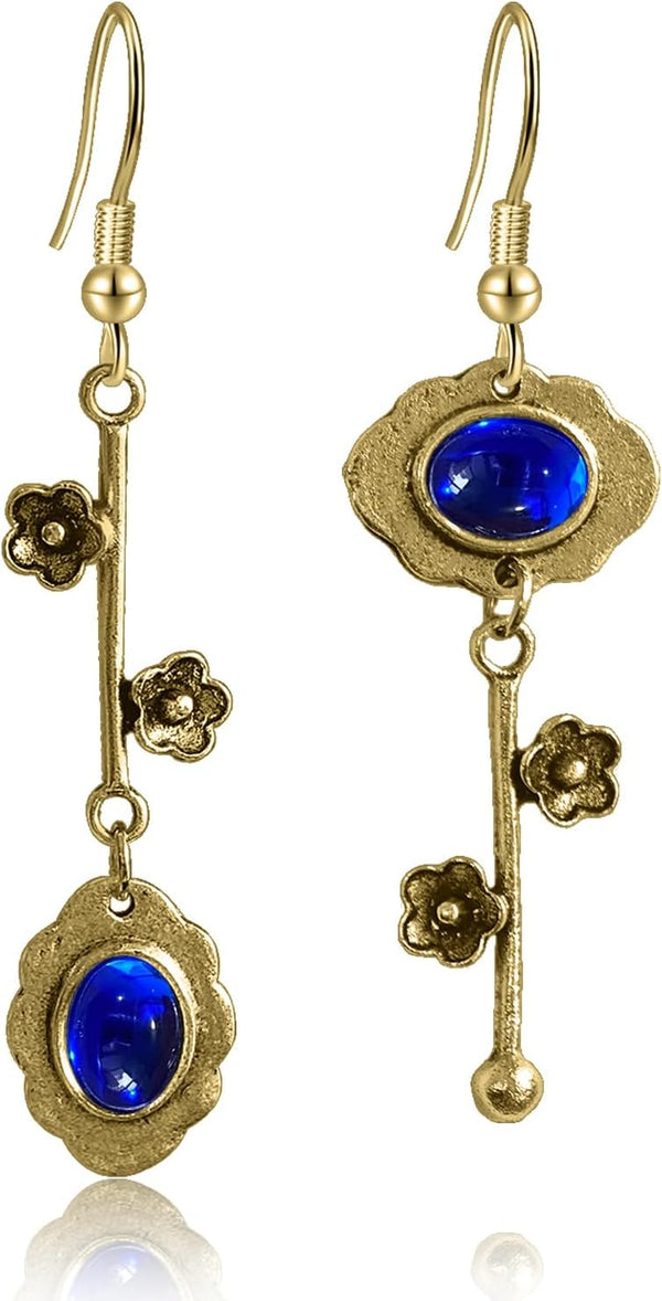 Vintage Plum Blossom Asymmetric Dangle Earrings