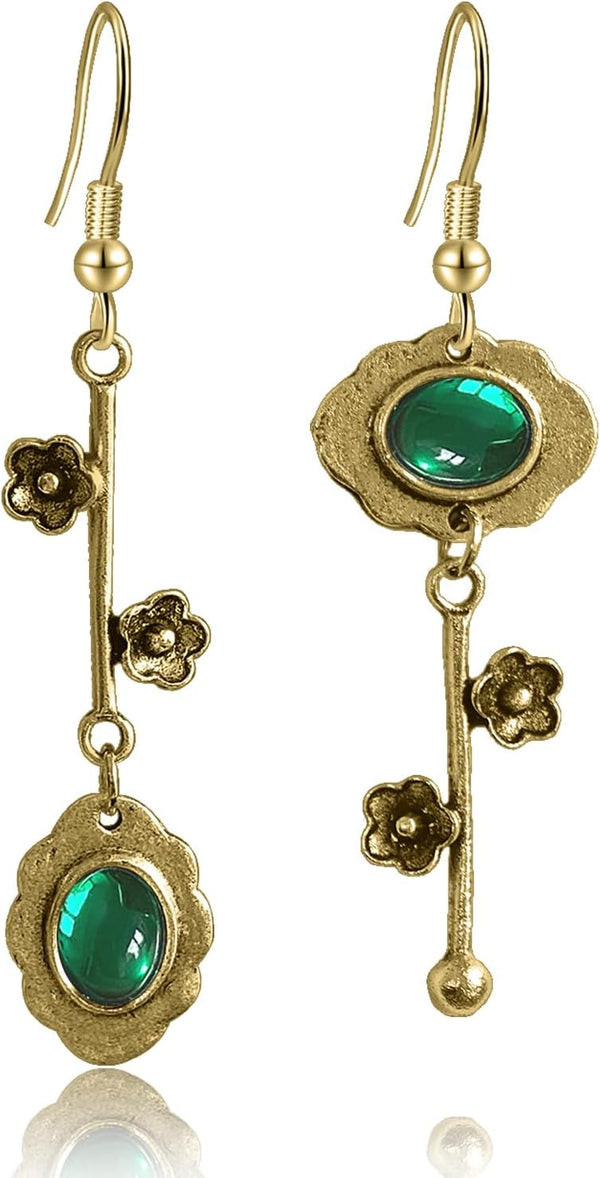 Vintage Plum Blossom Asymmetric Dangle Earrings