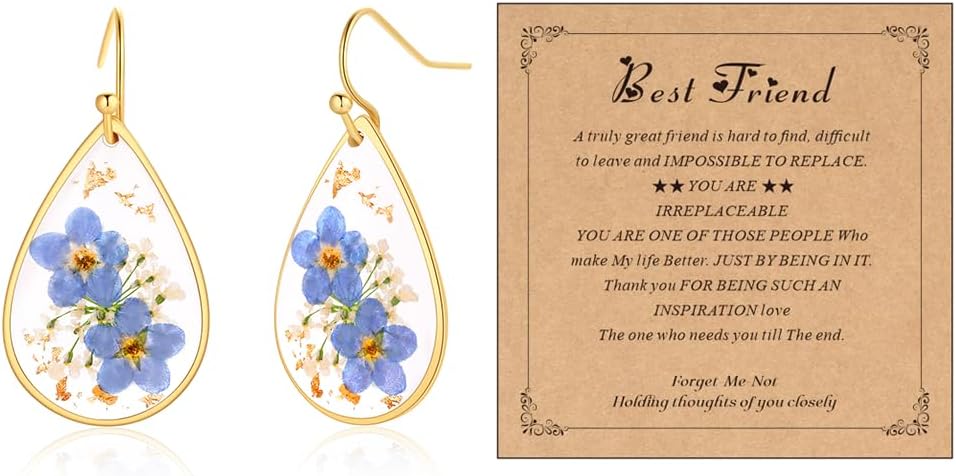 Forget-Me-Not Pressed Flower Earrings | Handmade Drop and Dangle Earrings | Pressed Flower Jewelry | Thanksgiving Christmas birthdays | Gift for Woman