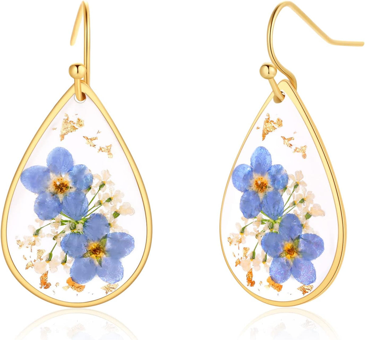 Forget-Me-Not Pressed Flower Earrings | Handmade Drop and Dangle Earrings | Pressed Flower Jewelry | Thanksgiving Christmas birthdays | Gift for Woman